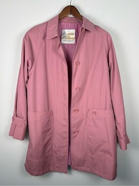 Vintage London Fog Pink Dusty Rose Trench Raincoat Button Up Pockets Size 8